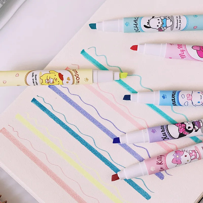 6Pcs Cute Sanrio Hello Kitty Highlighter Pen Set Back To School