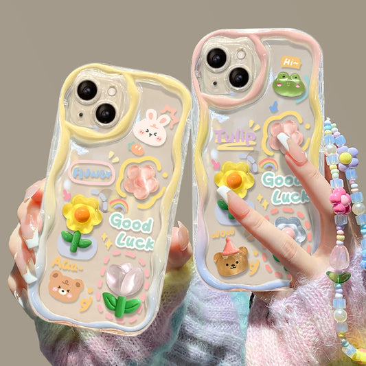 Cute 3D Clear Bear And Rabbit Iphone Case