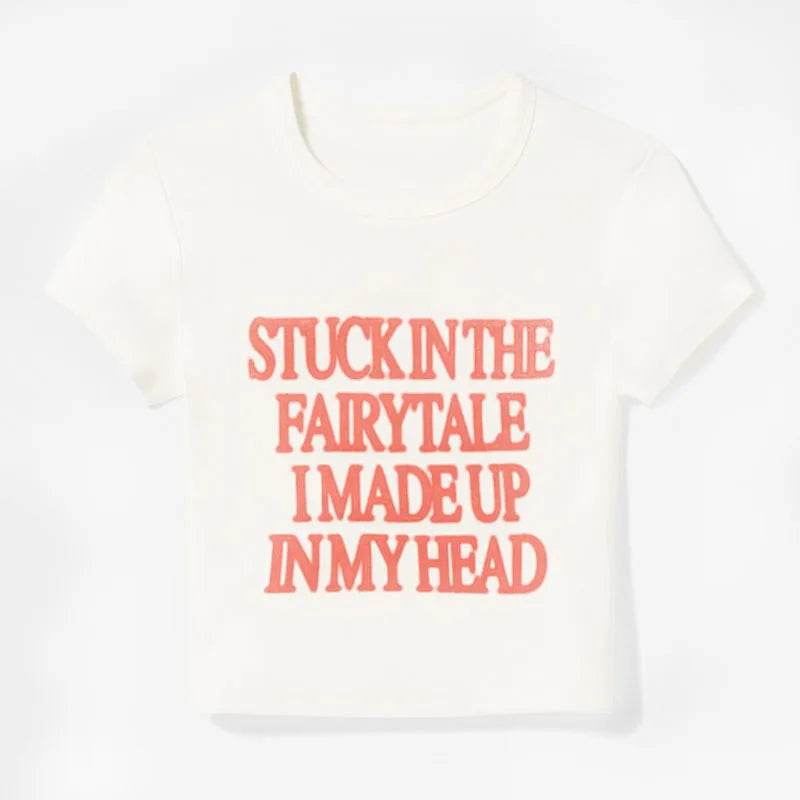 Stuck In The Fairytale I Made Up In My Head Womens Y2K Tank Crop Top
