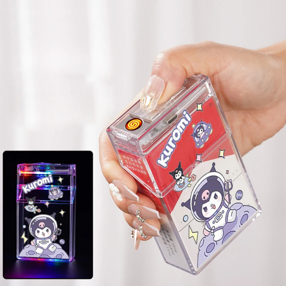 Cute Transparent Sanrio Style Cigarette Cases With Integrated Lighter