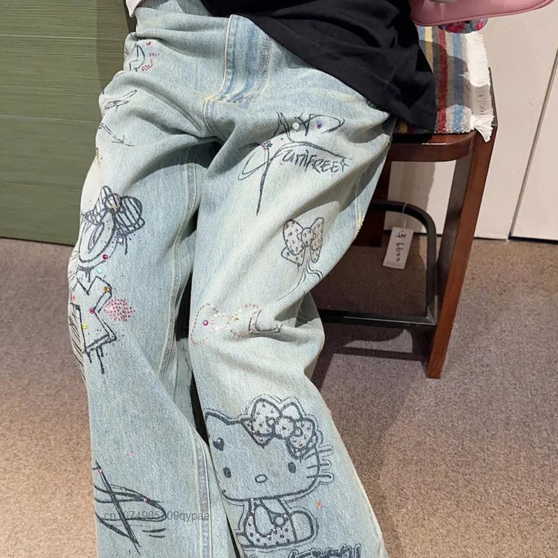 HELLO KITTY Y2K Cute Style Denim Jeans