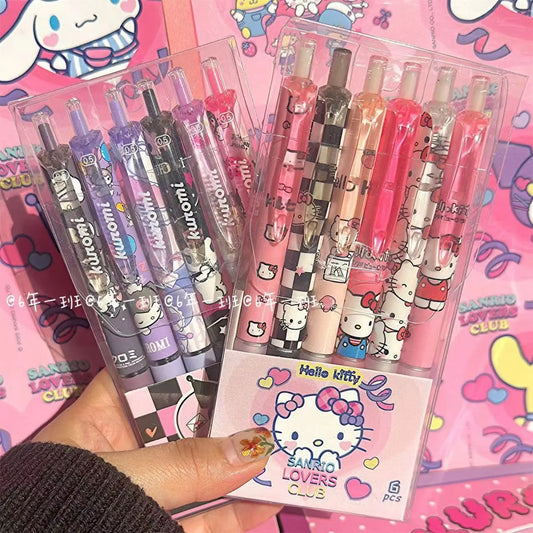 6Pcs Cute Sanrio Gel Pens Hello Kitty, Kuromi, Keroppi