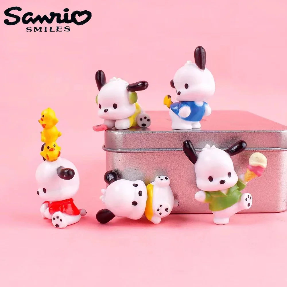 Cute Sanrio Pochacco Styled 4cm 5pcs Set Figurines