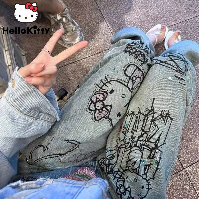 HELLO KITTY Y2K Cute Style Denim Jeans