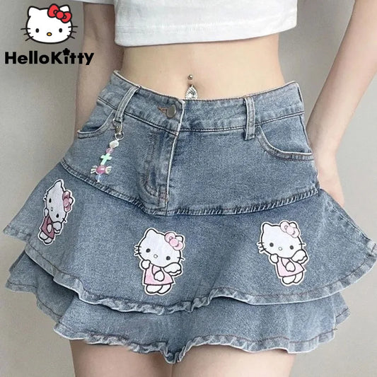 Sanrio HELLO KITTY Y2K Style Denim Skirt