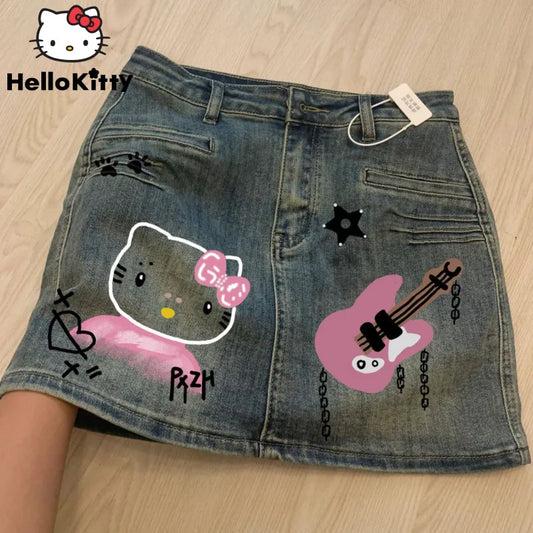 Sanrio HELLO KITTY Y2K Style Short Denim Skirt