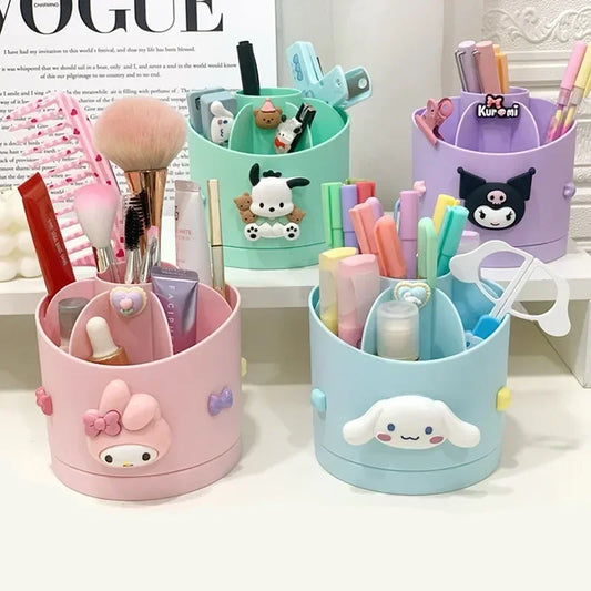 Cute Sanrio Style Hello Kitty, Cinnamorol, Kuromi, Brush And Pen Storage Container Desk Organizer